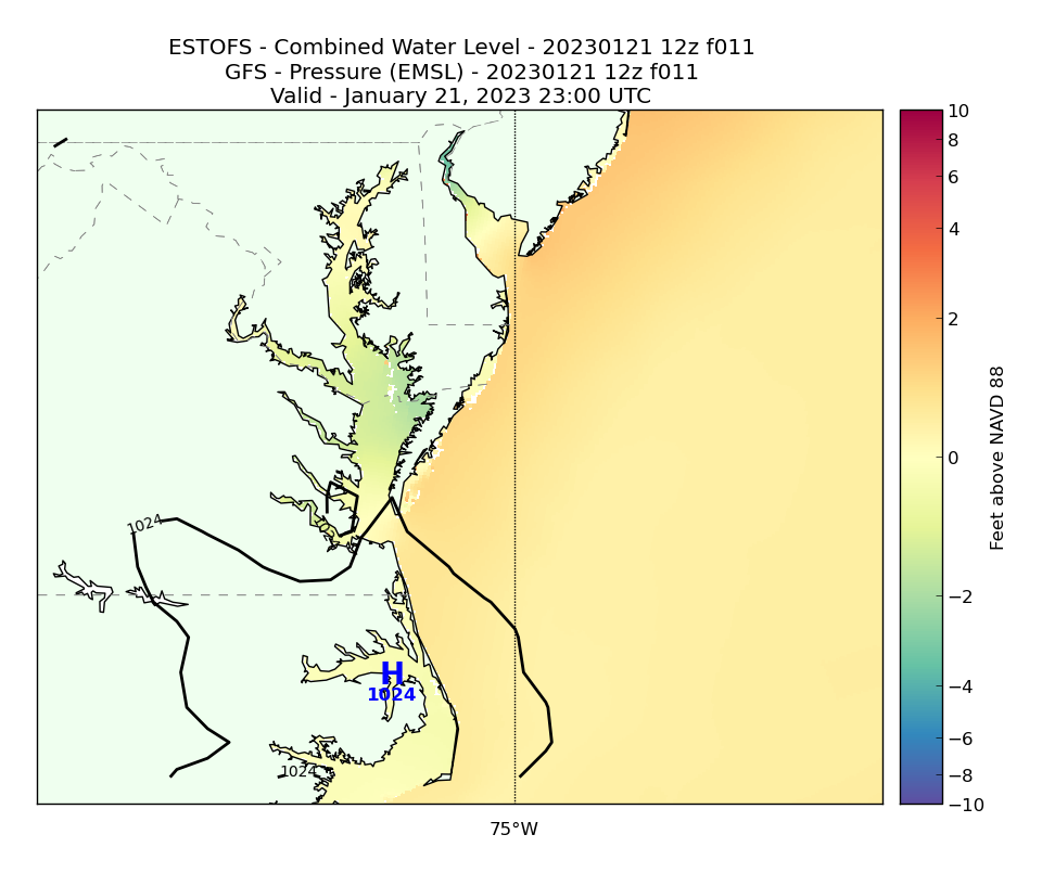 ESTOFS 11 Hour Total Water Level image (ft)