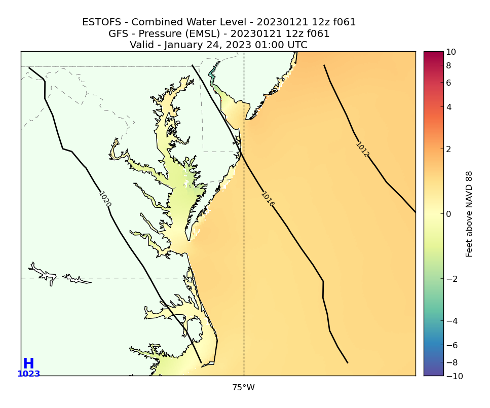 ESTOFS 61 Hour Total Water Level image (ft)