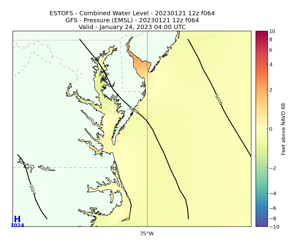 ESTOFS 64 Hour Total Water Level image (ft)