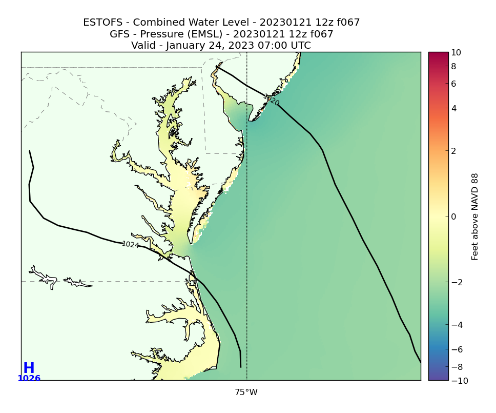 ESTOFS 67 Hour Total Water Level image (ft)