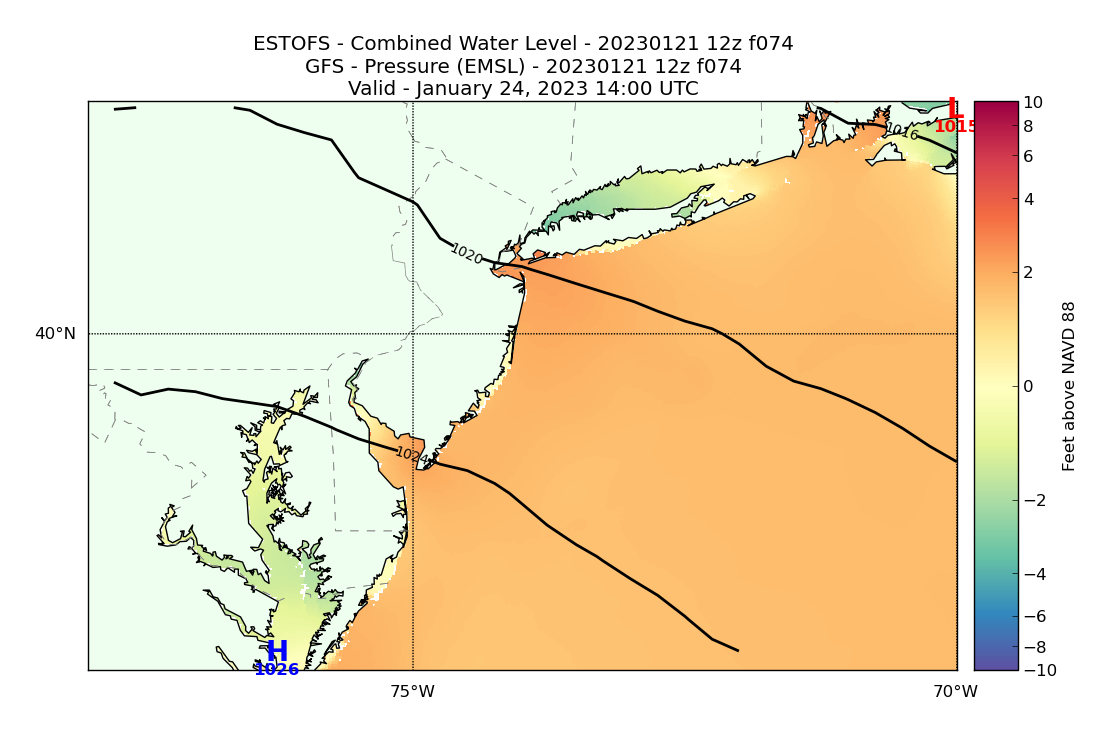 ESTOFS 74 Hour Total Water Level image (ft)