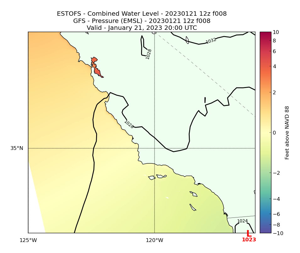 ESTOFS 8 Hour Total Water Level image (ft)