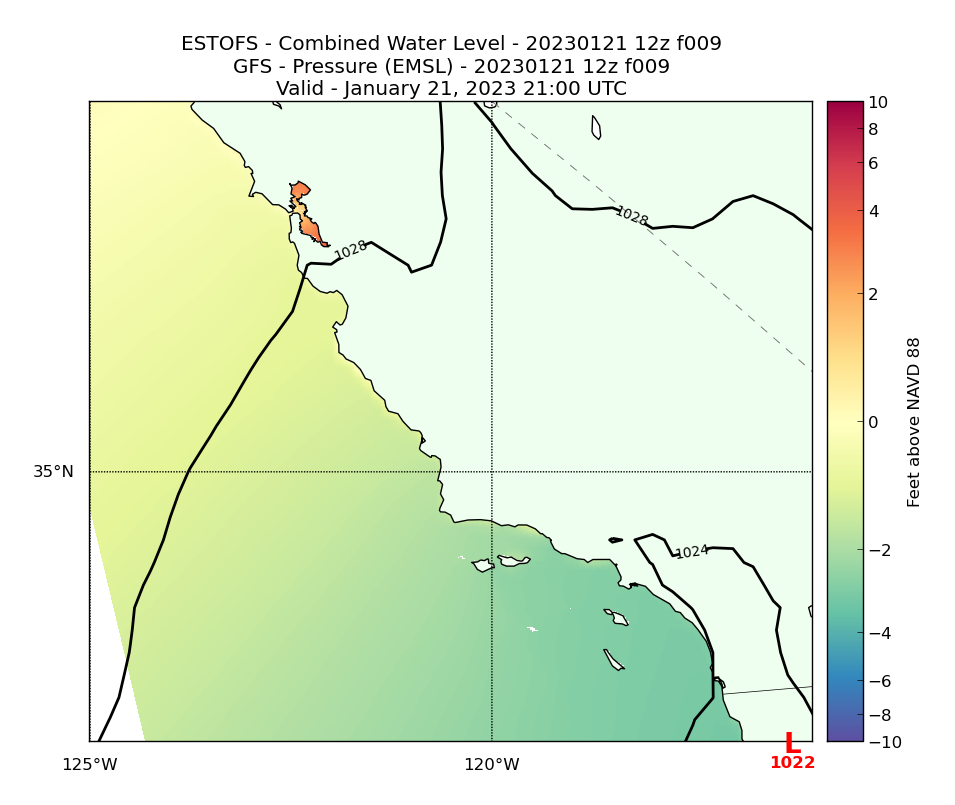 ESTOFS 9 Hour Total Water Level image (ft)