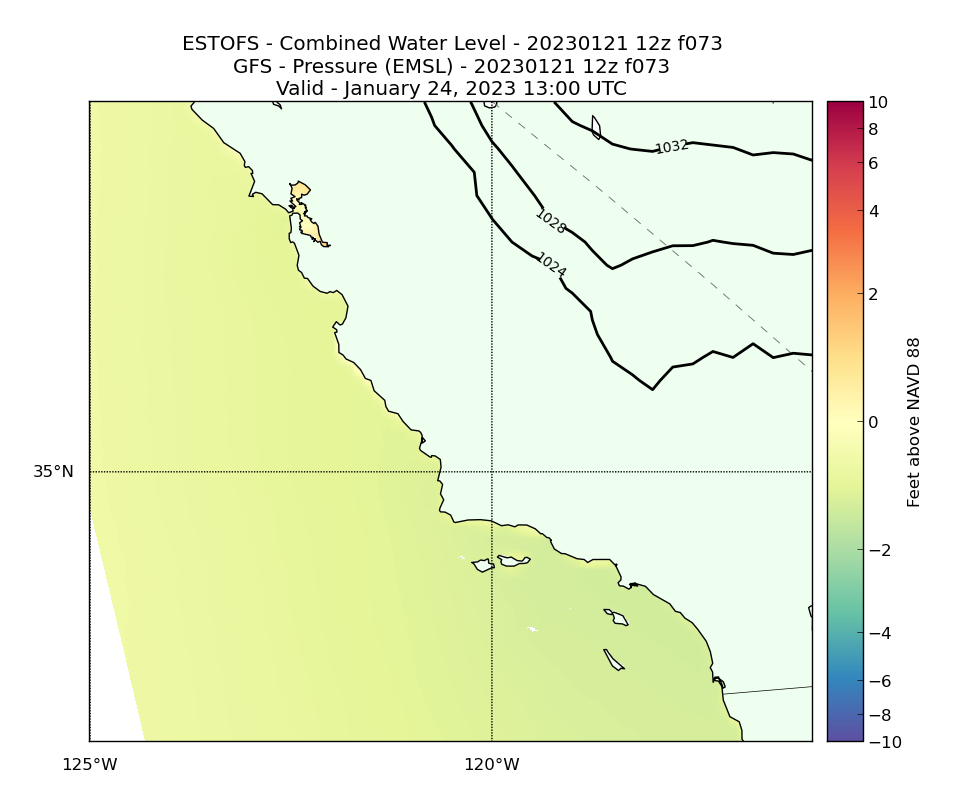 ESTOFS 73 Hour Total Water Level image (ft)