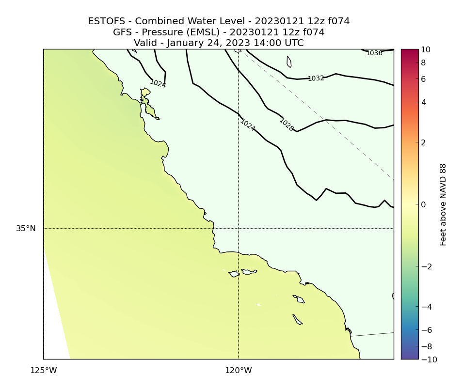 ESTOFS 74 Hour Total Water Level image (ft)