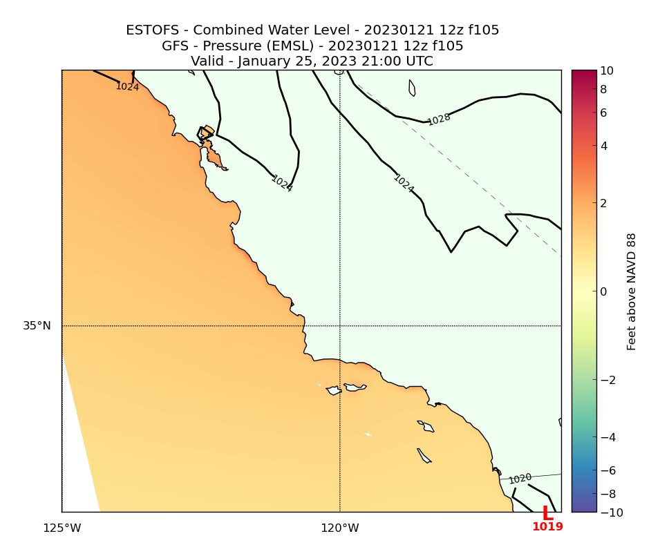 ESTOFS 105 Hour Total Water Level image (ft)