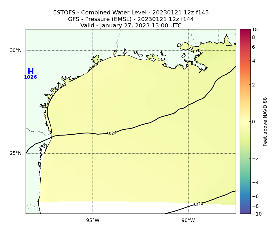 ESTOFS 145 Hour Total Water Level image (ft)