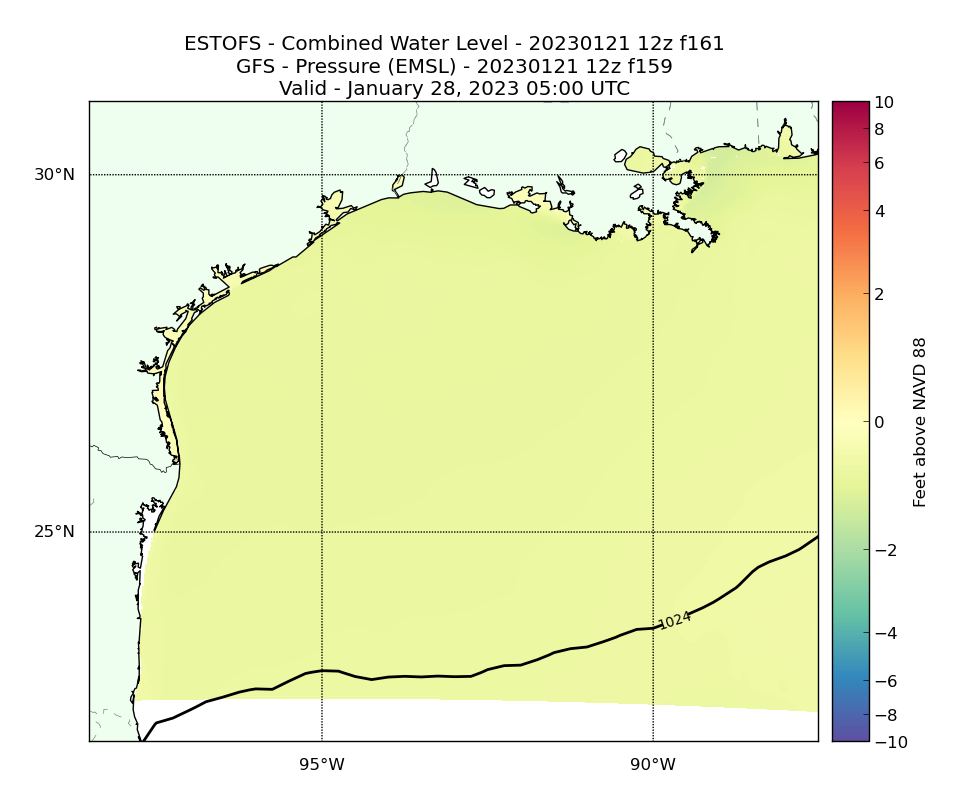 ESTOFS 161 Hour Total Water Level image (ft)