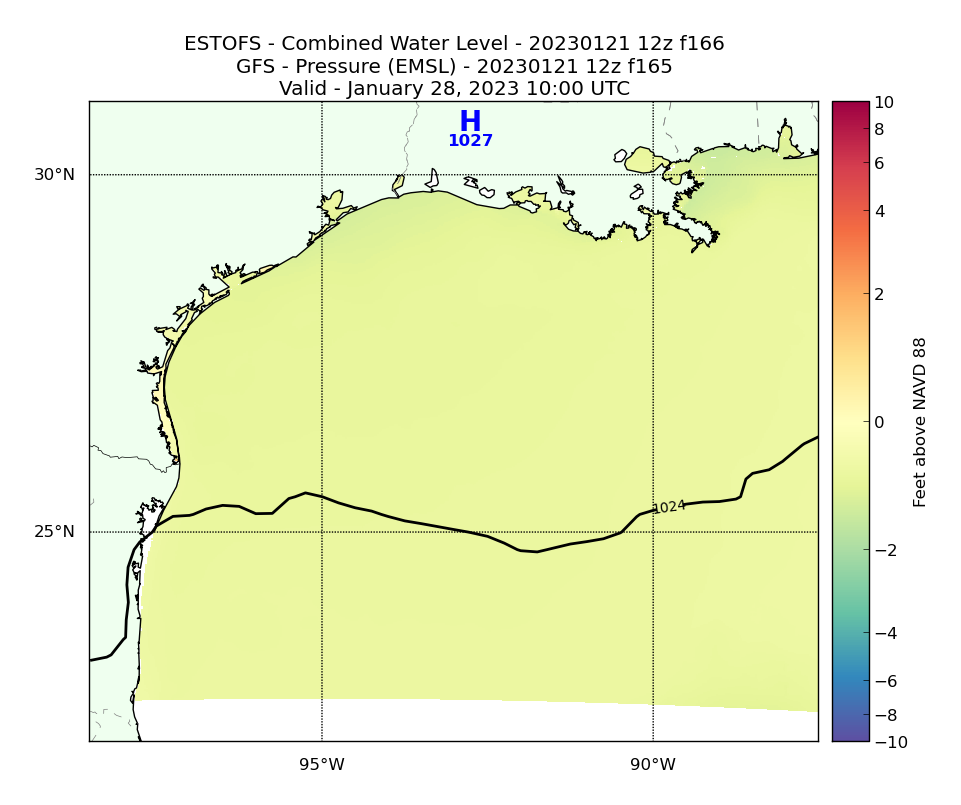 ESTOFS 166 Hour Total Water Level image (ft)