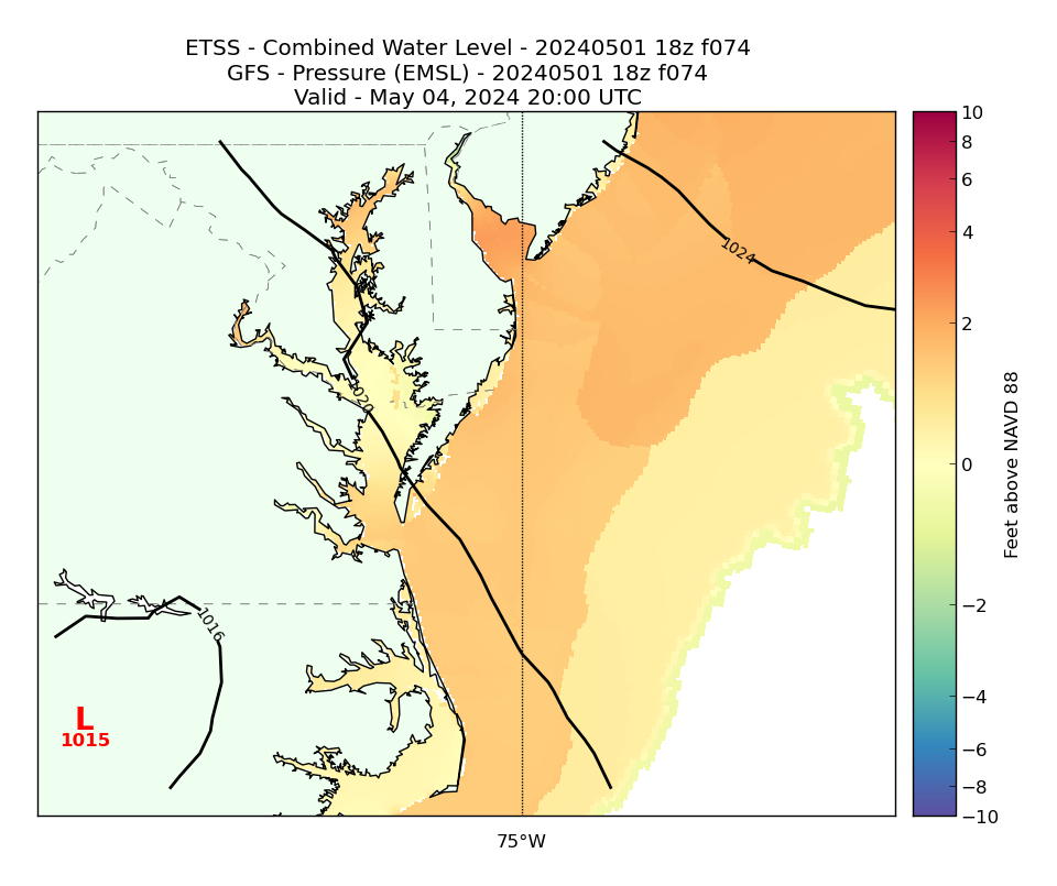 ETSS 74 Hour Total Water Level image (ft)