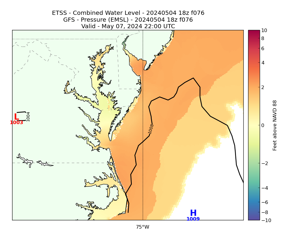 ETSS 76 Hour Total Water Level image (ft)