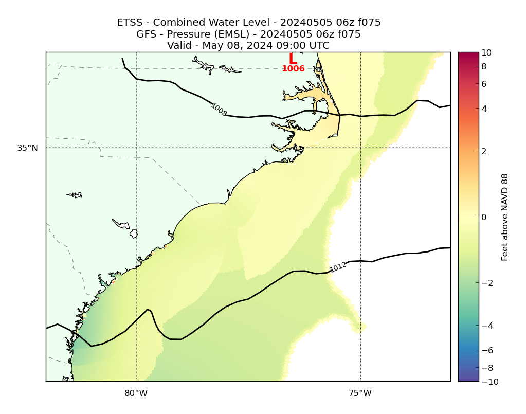 ETSS 75 Hour Total Water Level image (ft)