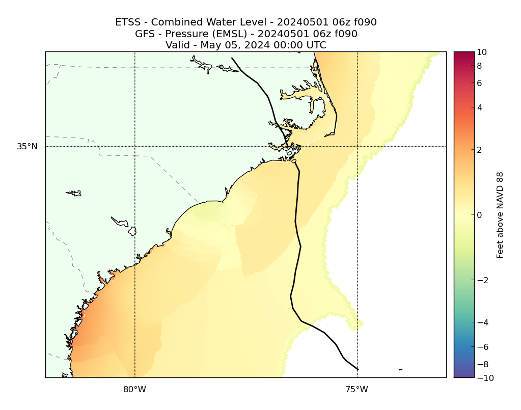 ETSS 90 Hour Total Water Level image (ft)