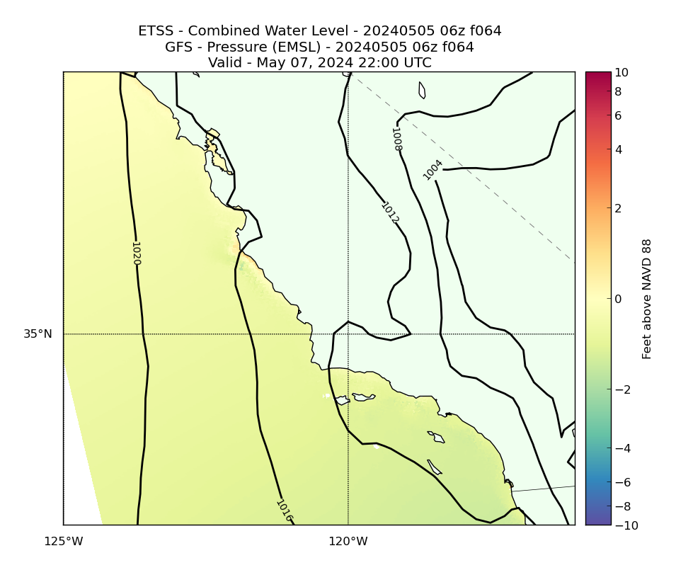 ETSS 64 Hour Total Water Level image (ft)