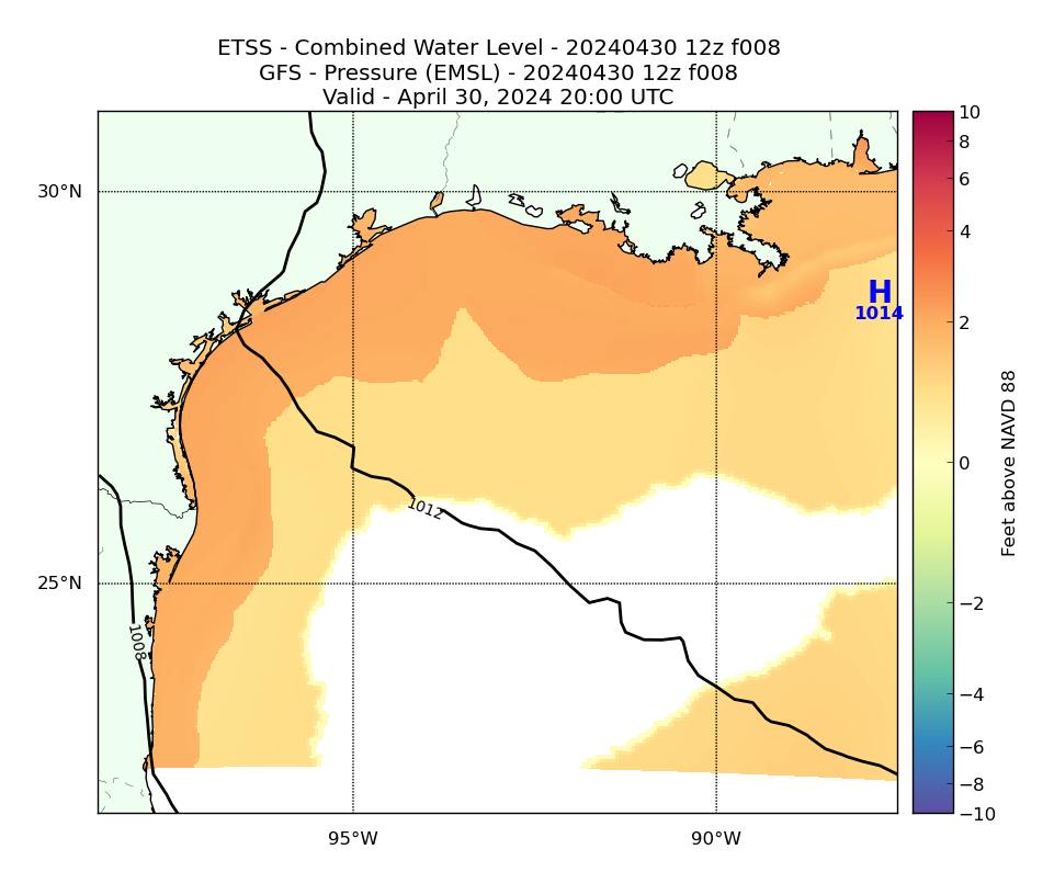 ETSS 8 Hour Total Water Level image (ft)