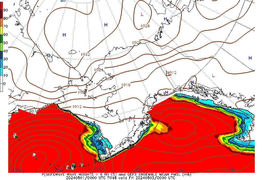 GEFSWAVE 048 Hour Wave Height greater than 6ft image
