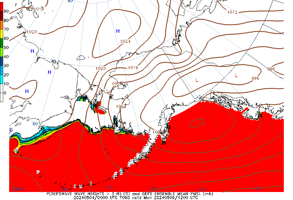 GEFSWAVE 060 Hour Wave Height greater than 3ft image