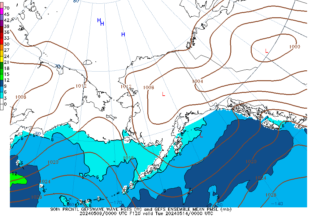 GEFSWAVE 120 Hour Wave Height  90th Percentile image