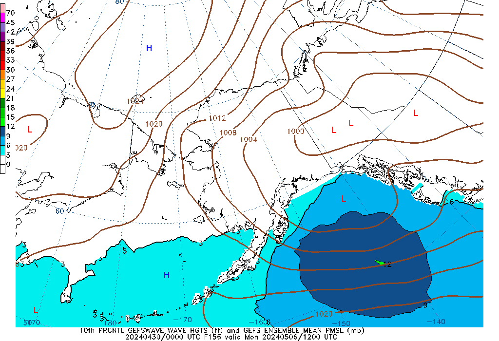 GEFSWAVE 156 Hour Wave Height  10th Percentile image