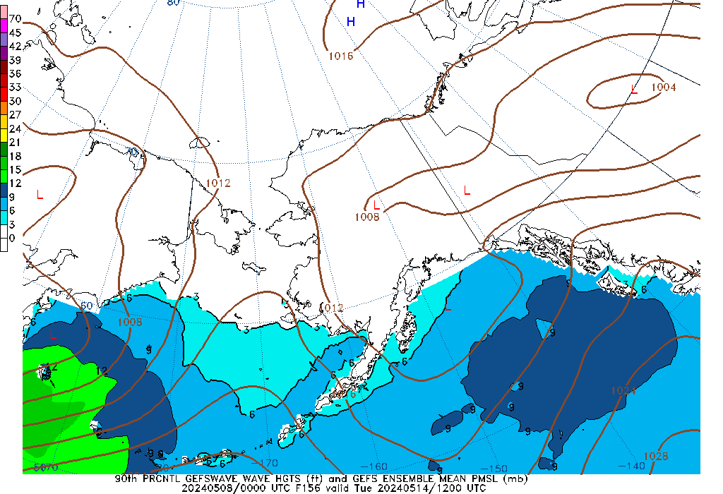 GEFSWAVE 156 Hour Wave Height  90th Percentile image