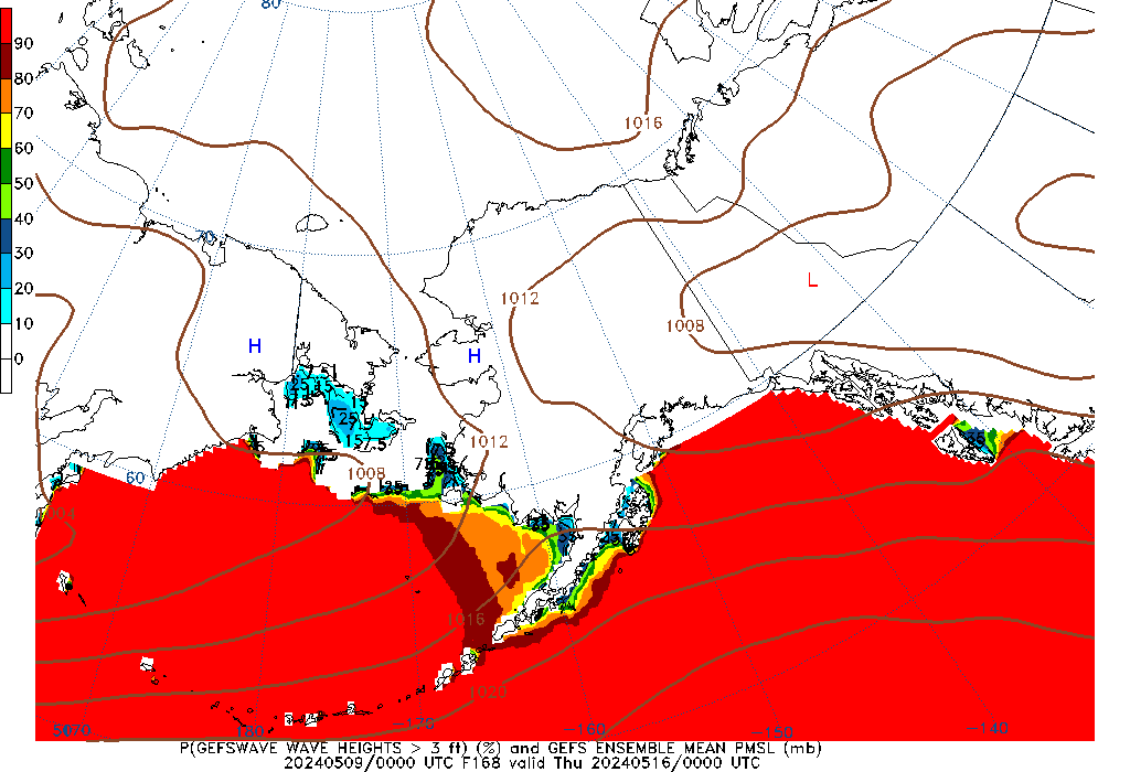 GEFSWAVE 168 Hour Wave Height greater than 3ft image