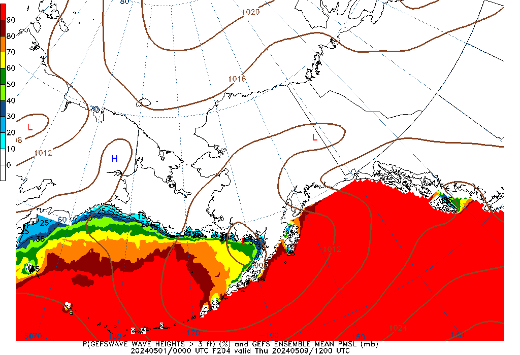 GEFSWAVE 204 Hour Wave Height greater than 3ft image
