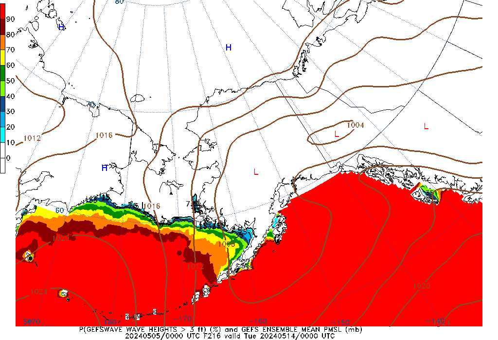 GEFSWAVE 216 Hour Wave Height greater than 3ft image