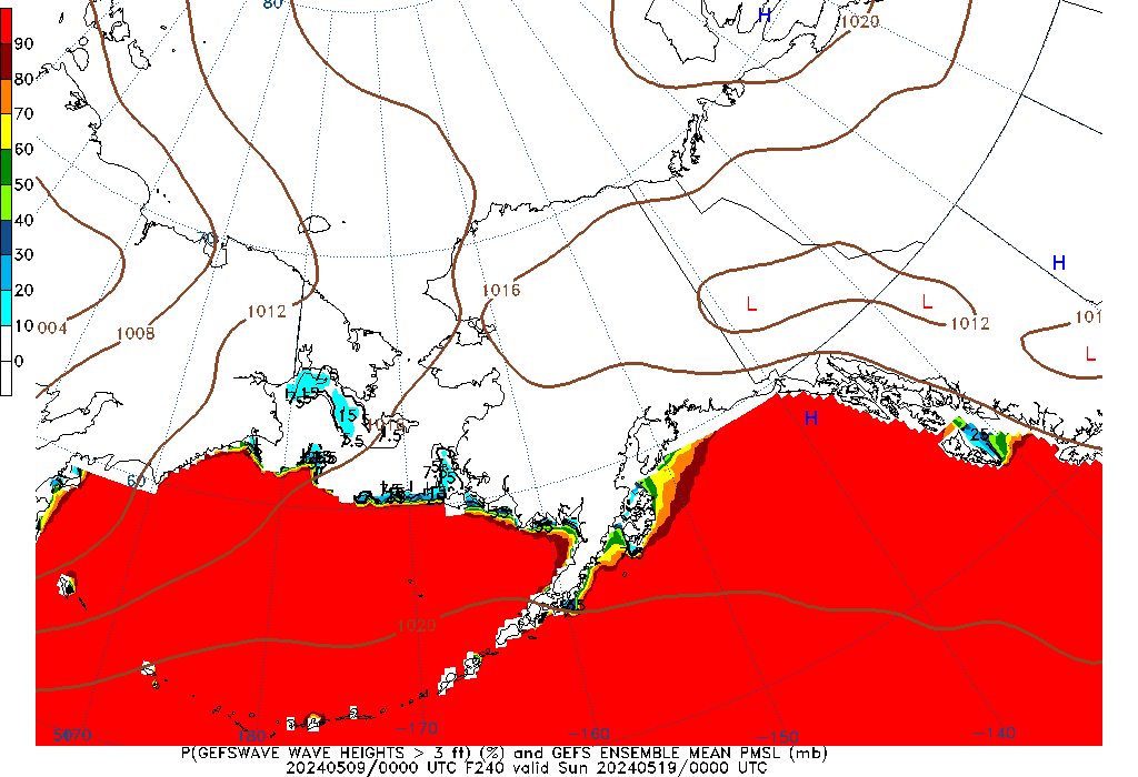 GEFSWAVE 240 Hour Wave Height greater than 3ft image