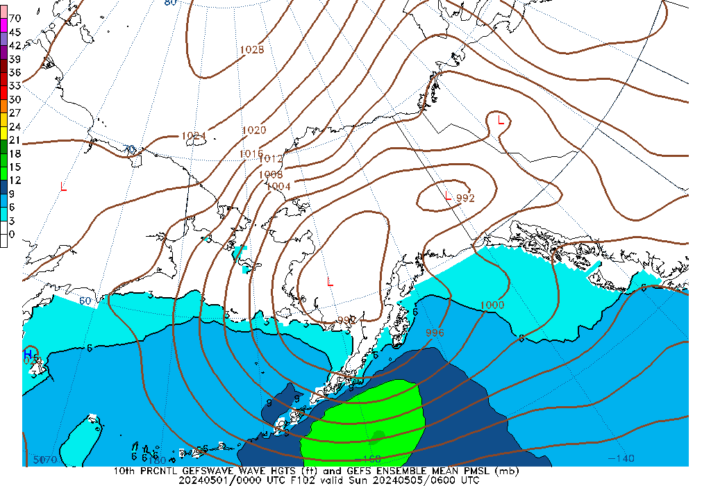 GEFSWAVE 102 Hour Wave Height  10th Percentile image