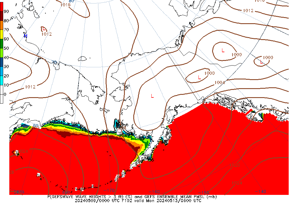 GEFSWAVE 102 Hour Wave Height greater than 3ft image
