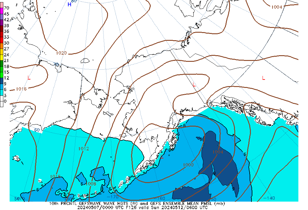 GEFSWAVE 126 Hour Wave Height  10th Percentile image