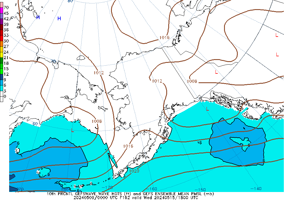 GEFSWAVE 162 Hour Wave Height  10th Percentile image