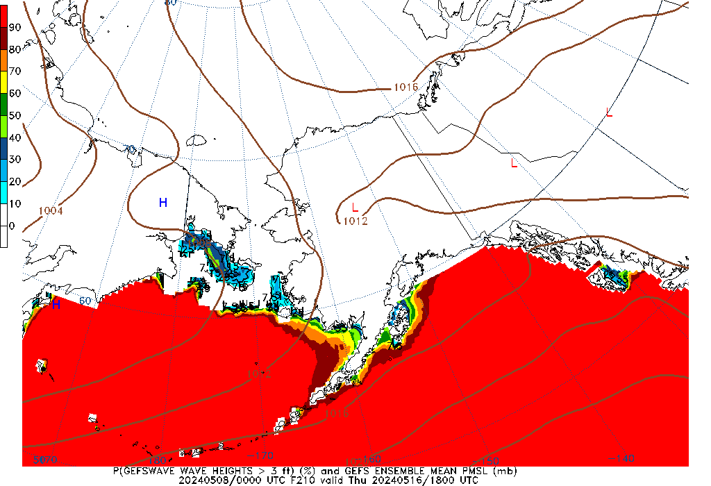 GEFSWAVE 210 Hour Wave Height greater than 3ft image