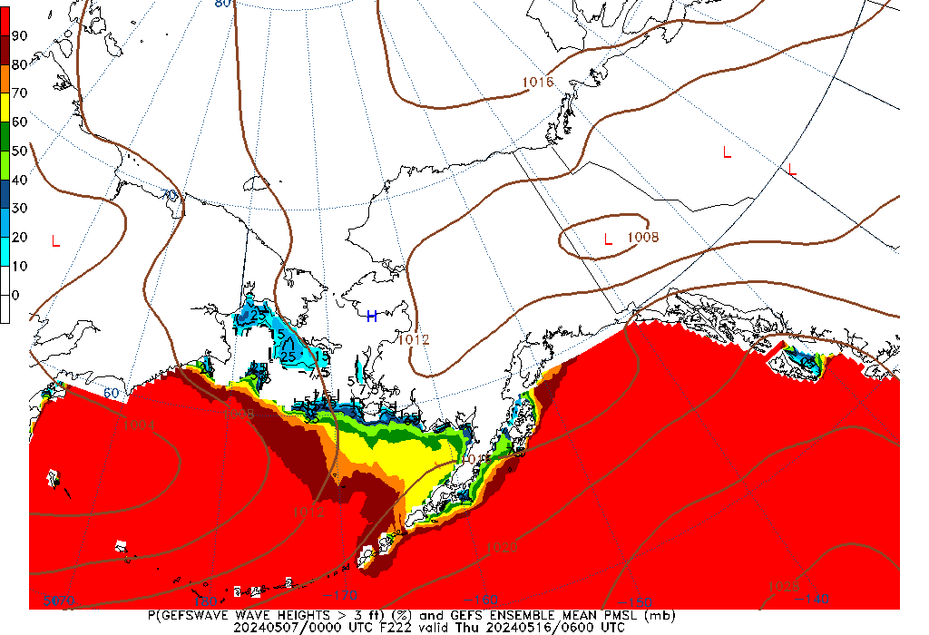 GEFSWAVE 222 Hour Wave Height greater than 3ft image