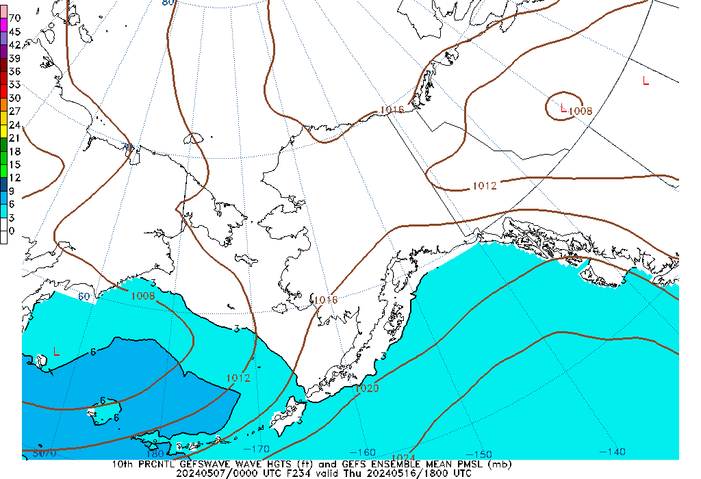 GEFSWAVE 234 Hour Wave Height  10th Percentile image