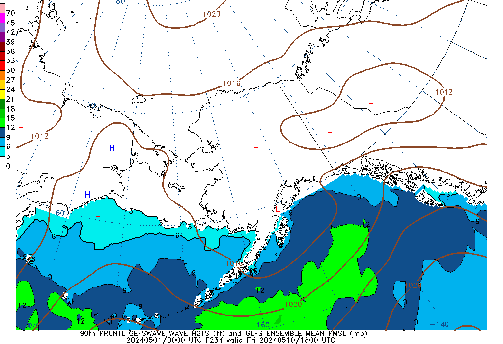 GEFSWAVE 234 Hour Wave Height  90th Percentile image
