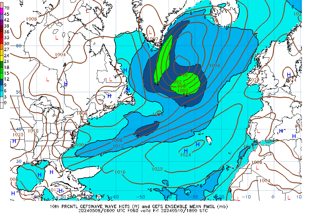 GEFSWAVE 060 Hour Wave Height  10th Percentile image