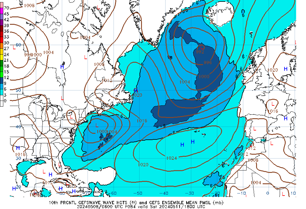 GEFSWAVE 084 Hour Wave Height  10th Percentile image