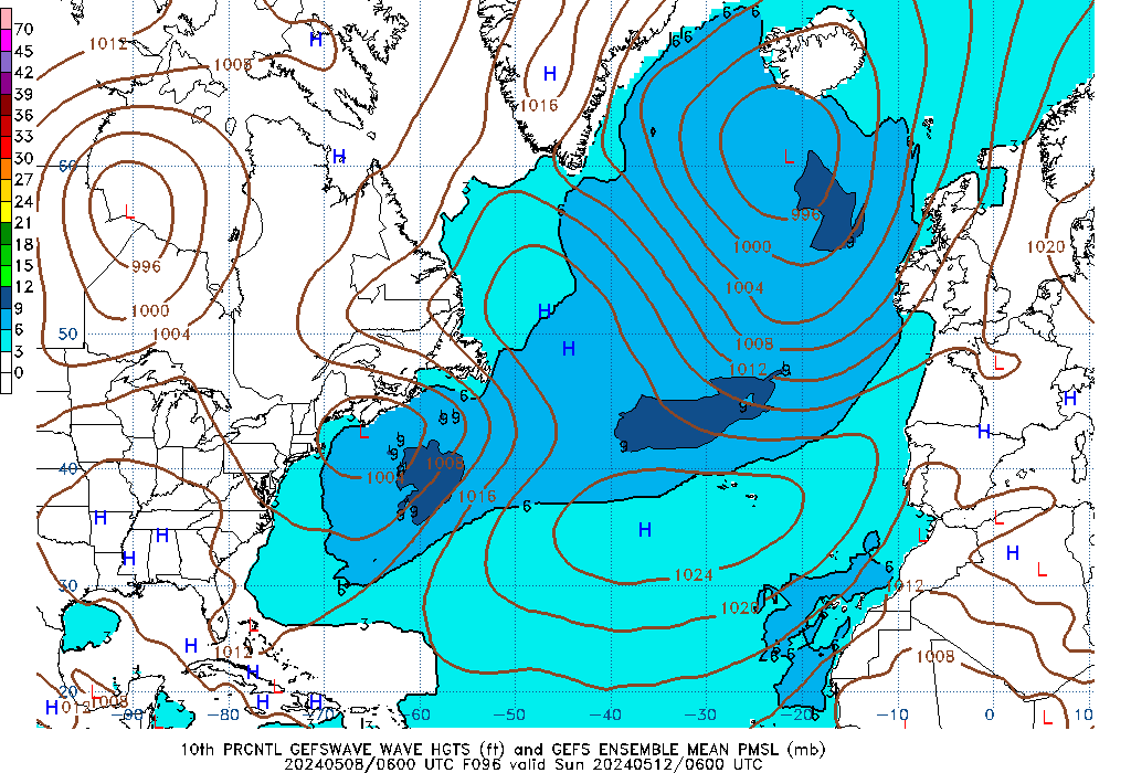 GEFSWAVE 096 Hour Wave Height  10th Percentile image
