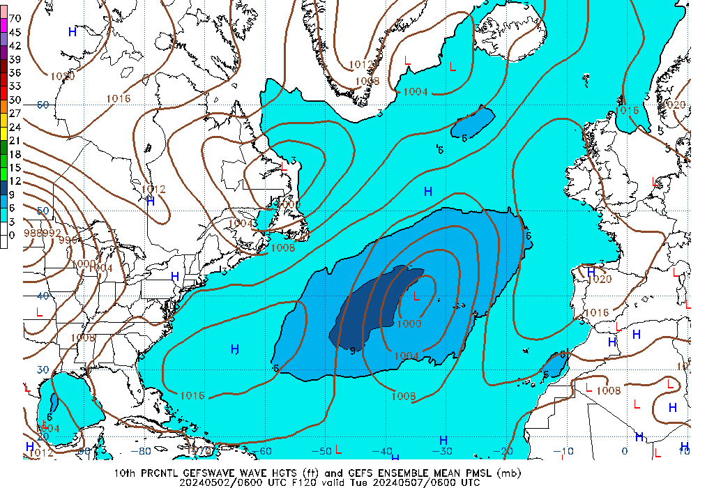 GEFSWAVE 120 Hour Wave Height  10th Percentile image