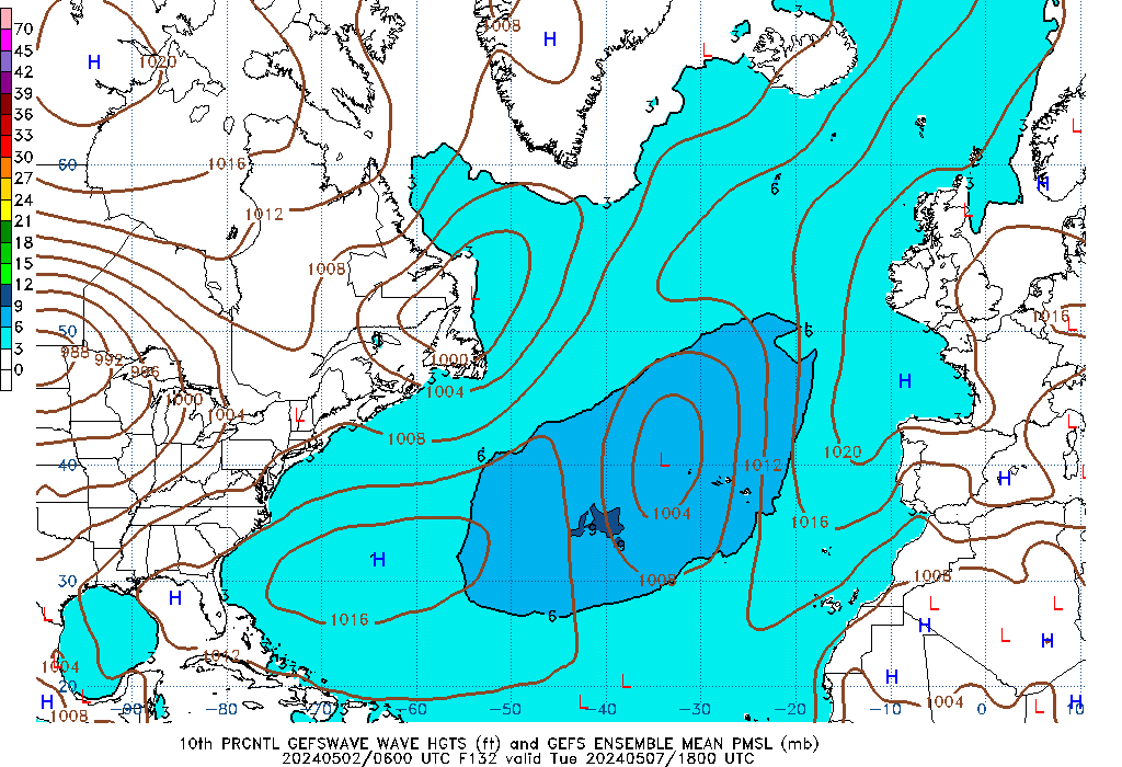 GEFSWAVE 132 Hour Wave Height  10th Percentile image
