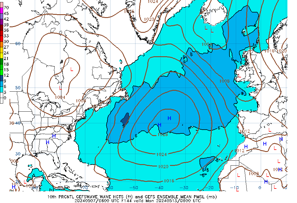 GEFSWAVE 144 Hour Wave Height  10th Percentile image