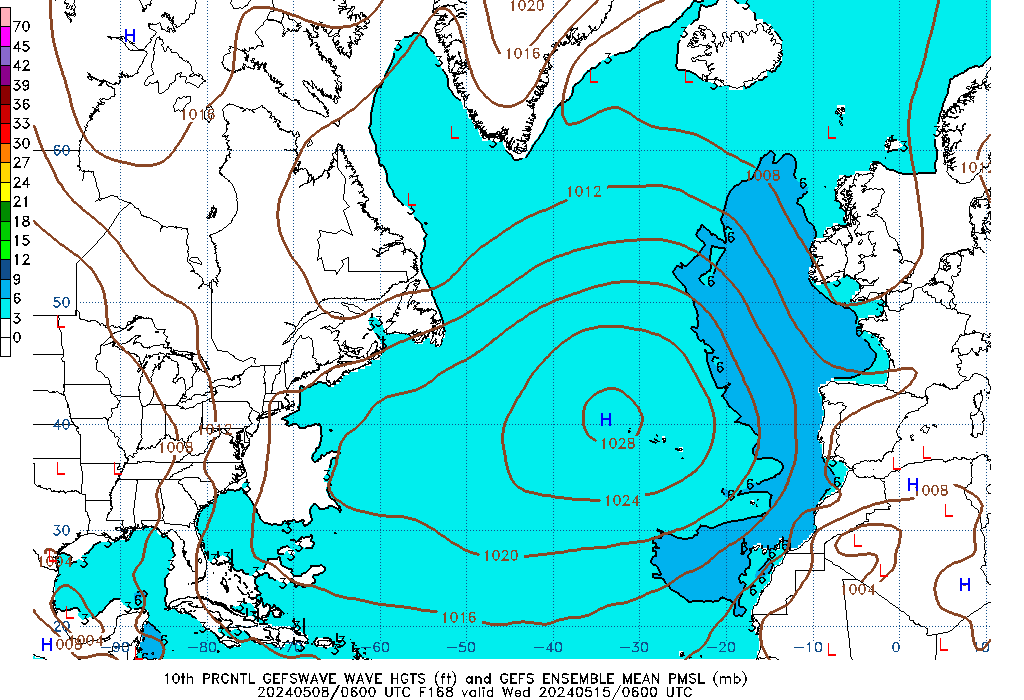 GEFSWAVE 168 Hour Wave Height  10th Percentile image