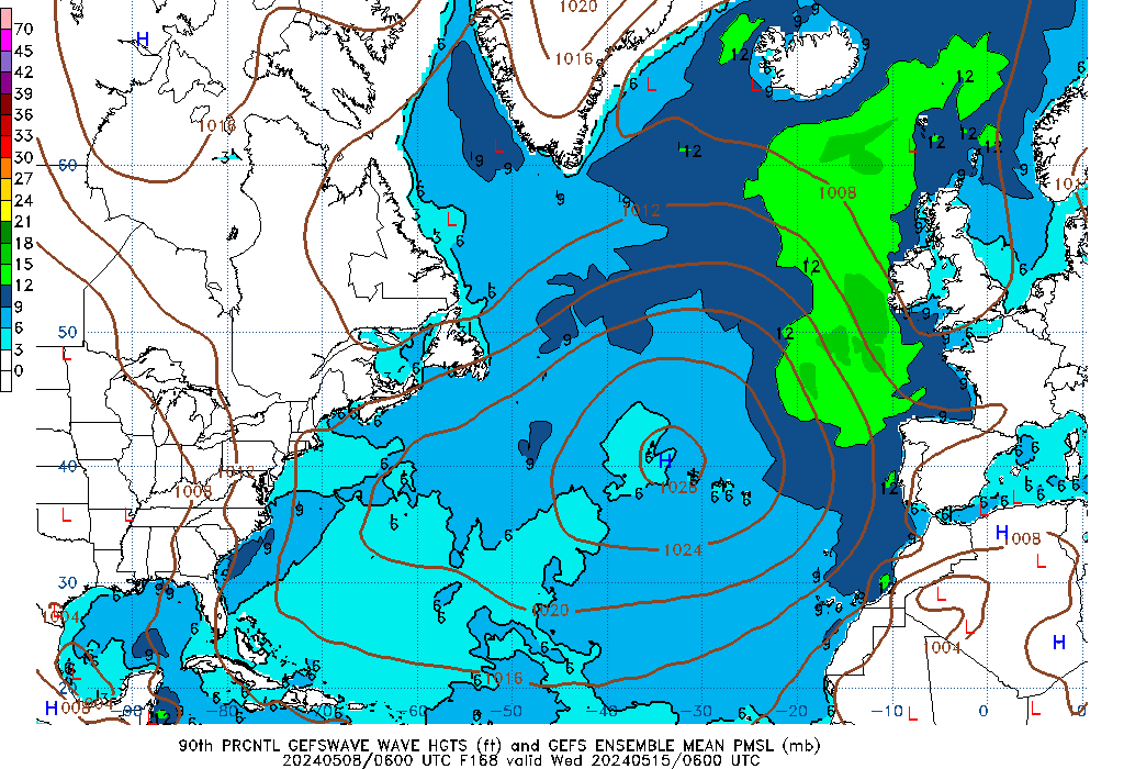 GEFSWAVE 168 Hour Wave Height  90th Percentile image