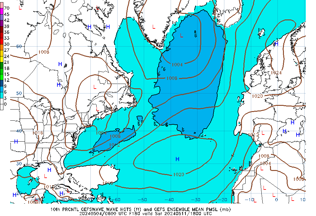 GEFSWAVE 180 Hour Wave Height  10th Percentile image