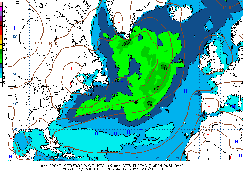 GEFSWAVE 228 Hour Wave Height  90th Percentile image