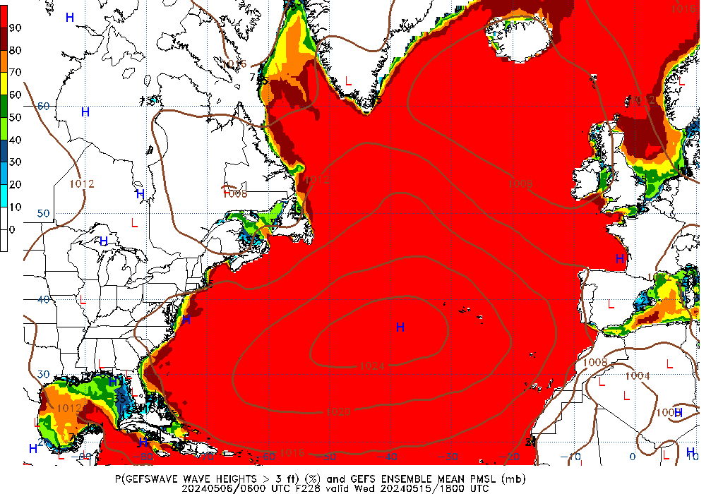 GEFSWAVE 228 Hour Wave Height greater than 3ft image