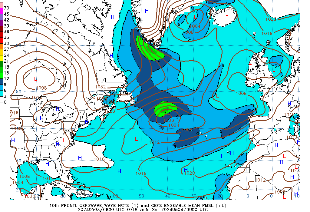 GEFSWAVE 018 Hour Wave Height  10th Percentile image