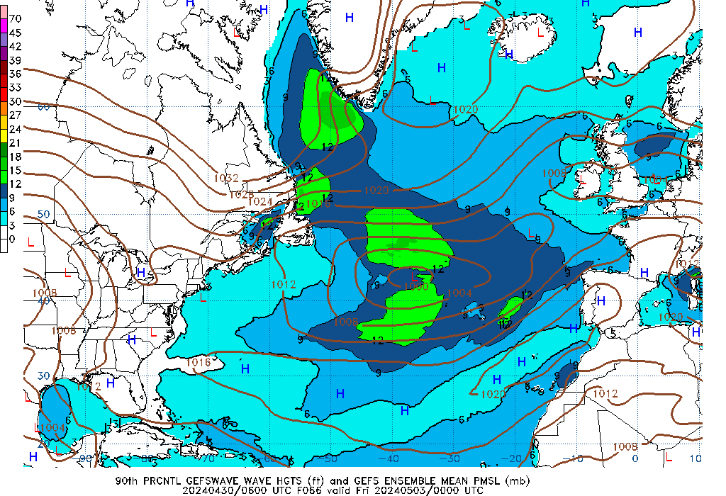 GEFSWAVE 066 Hour Wave Height  90th Percentile image