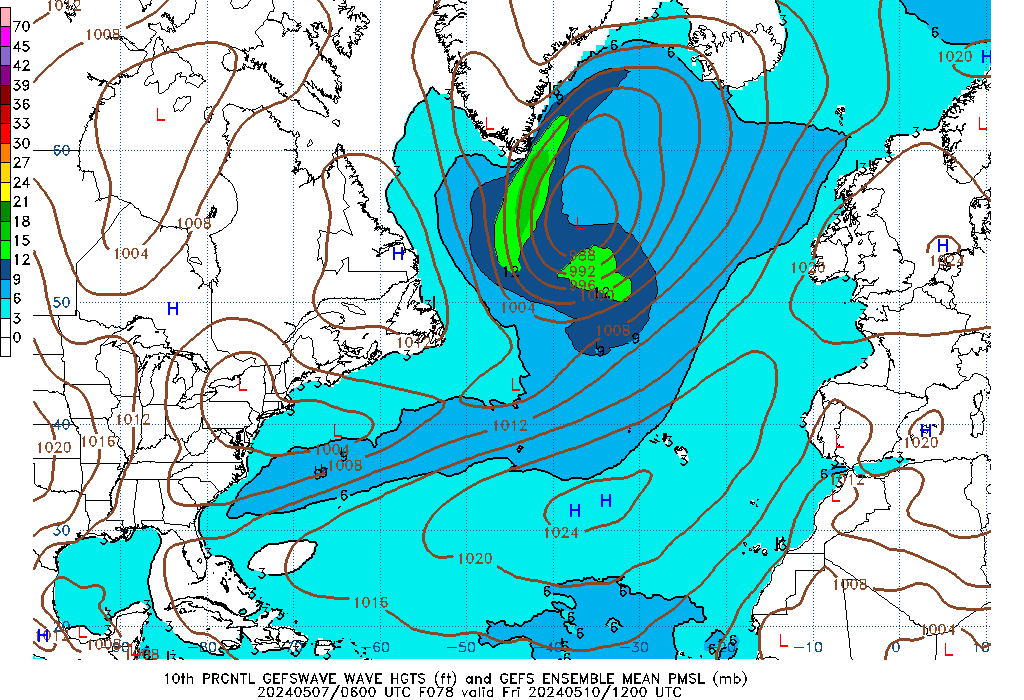 GEFSWAVE 078 Hour Wave Height  10th Percentile image